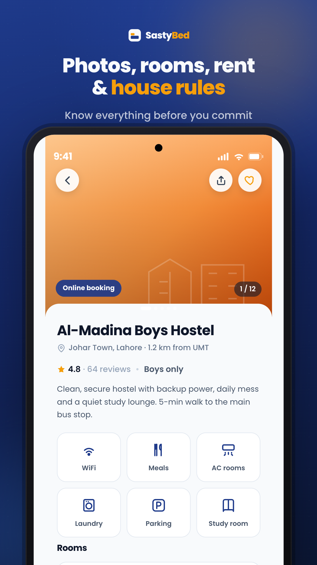 SastyBed student app — hostel detail