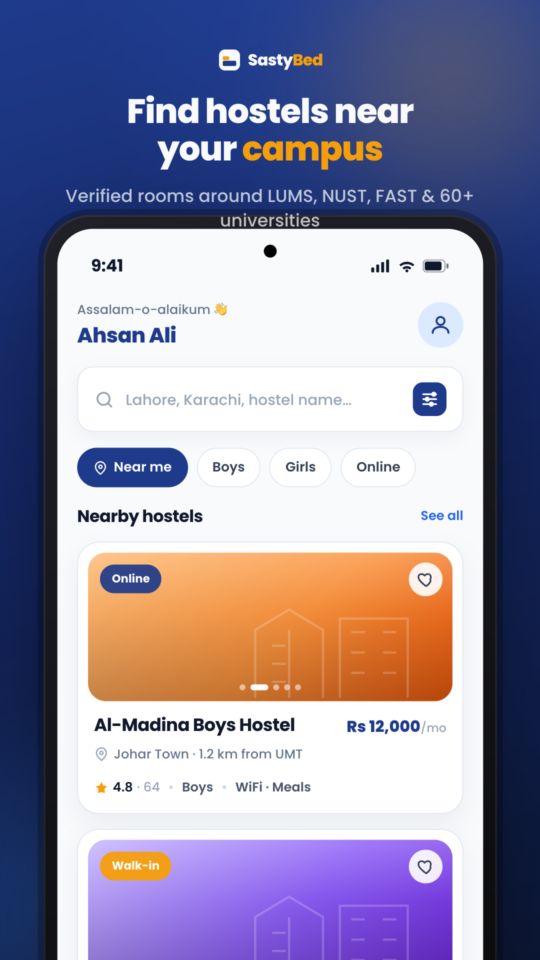 SastyBed student app — home